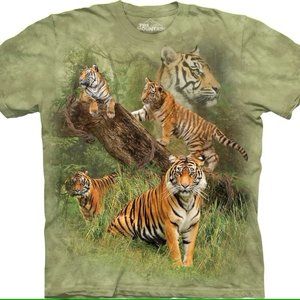 The Mountain Wild Tiger Collage Orange Tigers Stripes Animal Adult T-Shirt 4X